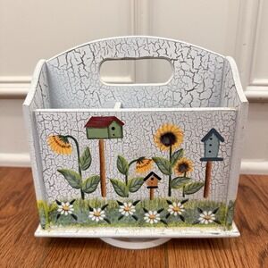 Desk Caddy Cottage Core Vintage 90s Spinning Lazy Susan Birdhouse Sunflower